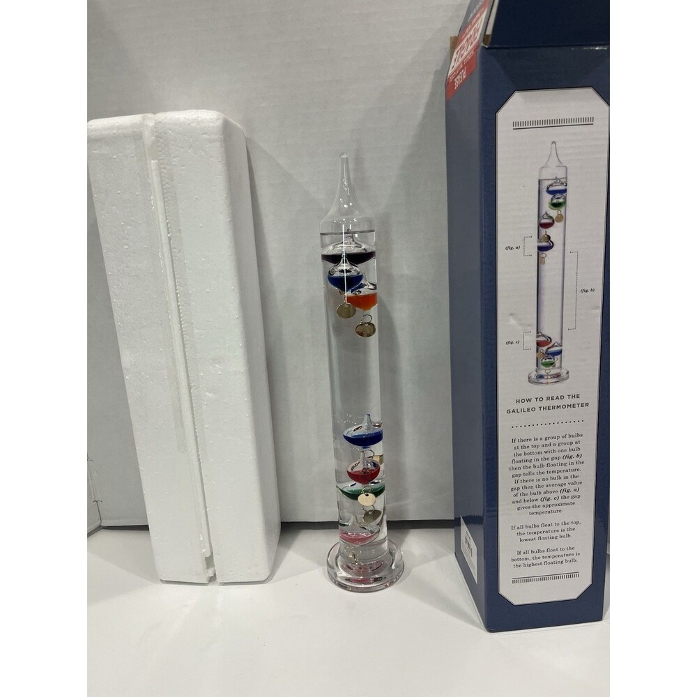 Vintage Galileo Floating Multicolor Balls Glass Tube Scientific Thermometer 16”